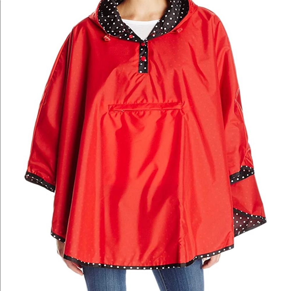 Totes Reversible Rain Poncho  red/black dot